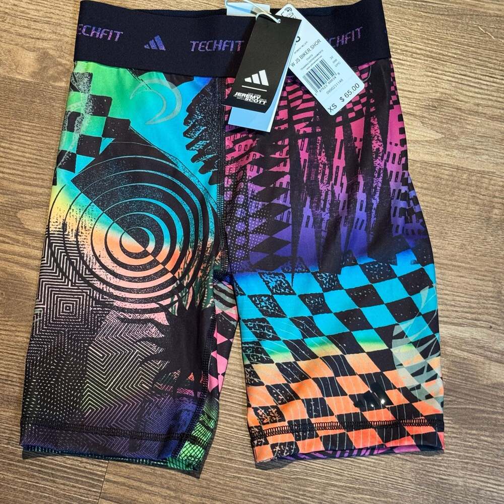 NWT ADIDAS Women's Large Techfit Jeremy Scott Biker Shorts Multi-Color